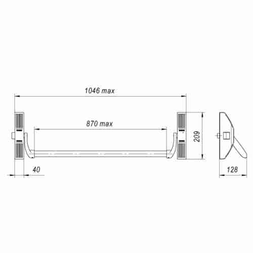 Ручка-штанга нажимная с защёлкой 1700В для антипаники накладной для одноствор. и двуствор. дверей