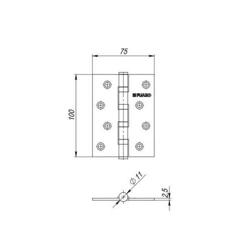 Комплект 8 шт. - Петля дверная универсальная стальная Fuaro 4BB 100x75x2,5 CFB