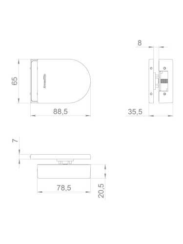 Ответная Armadillo (Армадилло) часть замка на стекло Space.GL.GK AL алюминий