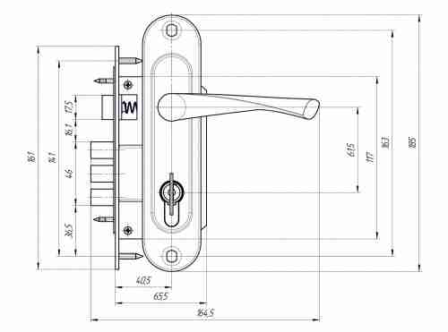 Замок врезной цилиндровый с защёлкой в комплекте с ручкой ЗВ7-60.1-02 (золото лак), 5 кл.