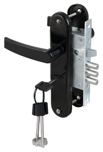 Ручки дверные на планке с замком под сувальдный ключ САМ ЗВ9-8/13 (черный муар), 3 кл. /76704/