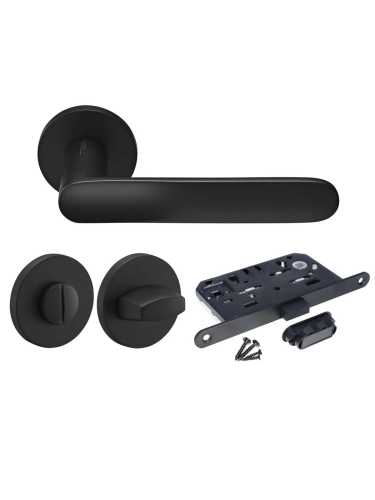 Комплект дверных ручек Morelli MH-59-R6 BL с заверткой MH-WC-R6 BL + магнитный замок M1895 BL, цвет черный