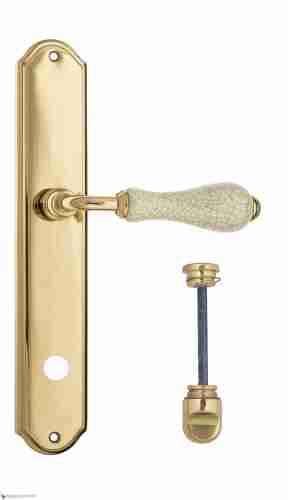 Дверная ручка Venezia "COLOSSEO" белая керамика паутинка WC-2 на планке PL02 полированная латунь