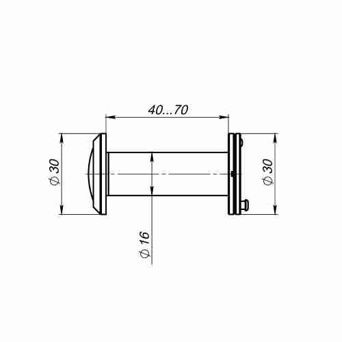 Глазок дверной, оптика пластик DV-1A/40-70 BL черный (кратно коробке 45 шт)