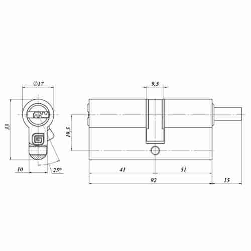 Цилиндровый механизм с вертушком GB 92 мм (41/51V) Ni никель 5 кл. /128:4833/