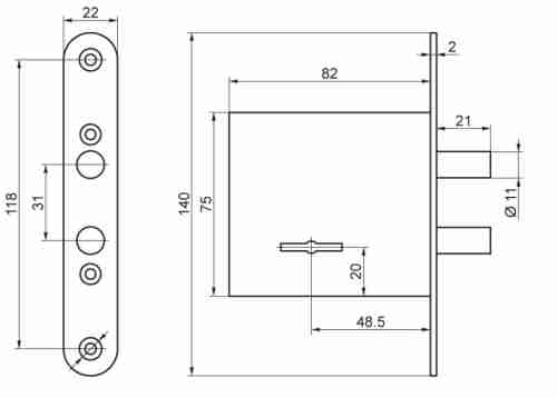 Замок врезной сувальдный ЗВ8/3 мини, 3 кл.