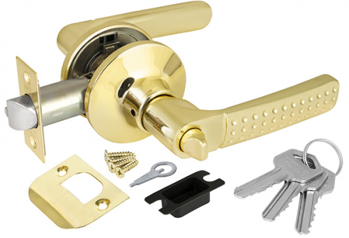 Ручка защелка (кноб) дверная нажимная с защелкой Punto 6026 PB-E (кл./фик.) золото