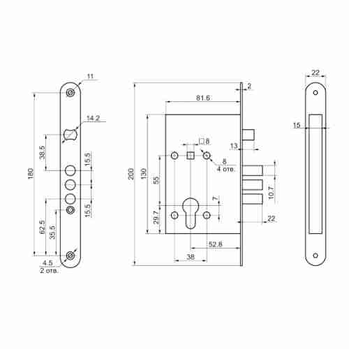 Ручки дверные на планке с корпусом замка под цилиндр САМ ЗВ4-31/55 РФ55-022 (чёрн жемчуг) /78927/