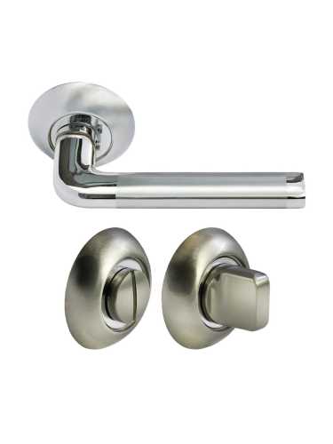 Комплект дверных ручек Morelli MH-03 SN/CP с заверткой MH-WC SN/CP, цвет белый никель/хром