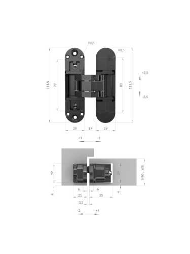 Петля Armadillo (Армадилло) скрытой установки U3D6002.TG SC мат. хром
