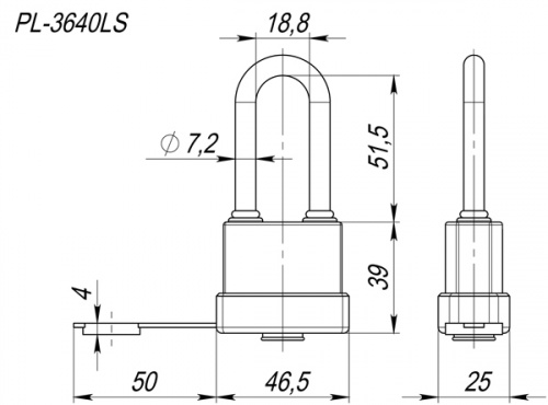 Замок навесной Fuaro PL-3640 LS (40 мм) 3 англ. кл. (удлиненная дужка)
