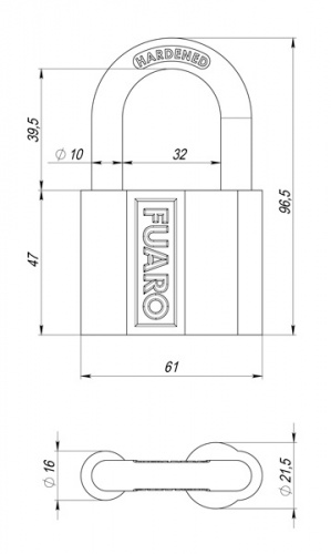 Замок навесной Fuaro PL-4061 (61 мм) 3 англ. кл.