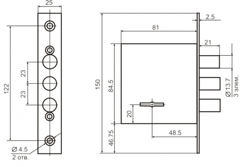 Замок врезной сувальдный BORDER ЗВ8-8Д/13 с накладками и отв. планкой, 3 кл. /70900/