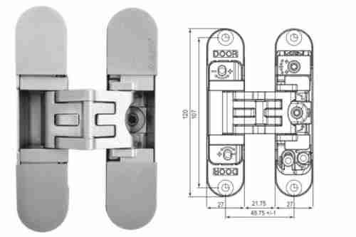 Петля дверная скрытой установки Krona Koblenz Kubica 2700 DXSX 40кг. мат.никель