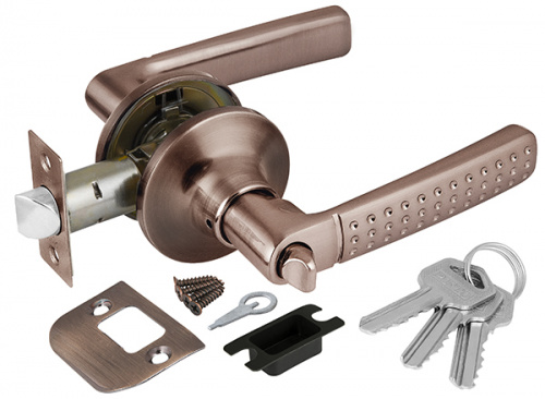 Ручка защелка (кноб) дверная нажимная с защелкой Punto 6026 AC-E (кл./фик.) медь