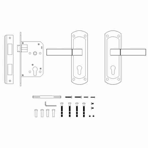 Замок  цилиндровый с защёлкой в комплекте с ручкой Punto KIT P90 4585/3 ORION SN/CP мат. никель/хр