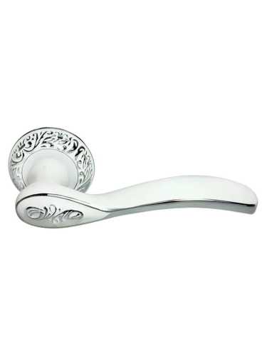 Ручка дверная Morelli CATHERINE MH-36-CLP W/PC раздельная на круглом основании, цвет белая эмаль/хром, ЦАМ Light