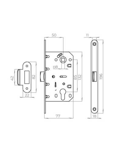 Корпус врезного замка c защёлкой PLASTLP85-50 SN матовый никель