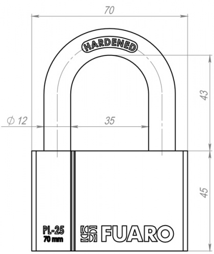 Замок навесной Fuaro PL-2570 (70 мм) 4 фин. кл.